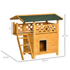 Outdoor Cat House, 2-Story Shelter for Feral Cats, Wooden Kitten Condo with Asphalt Roof, Stairs, Balcony, 30"x20"x29", Natural
