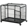 Metal Dog Crate Heavy Duty Kennel with Removable Tray 4 Wheels & Folding Design Grey