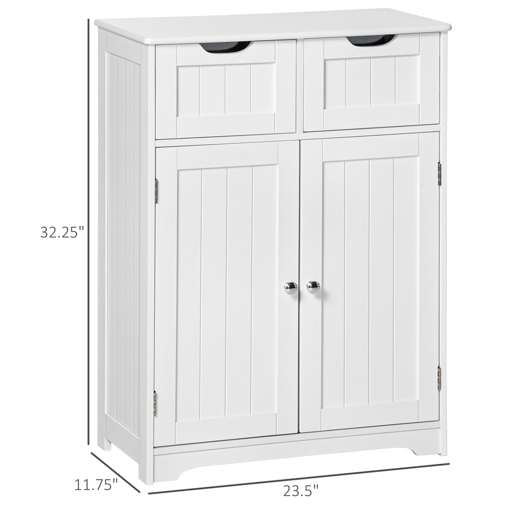 Freestanding Bathroom Storage Cabinet, Floor Cupboard with 2 Drawers, Adjustable Shelf, for Bathroom, Living Room, Bedroom or Entryway, White