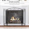 3-Panel Folding Fireplace Screen, Home Steel Fire Spark Guard for Wood Burning with Decorative Vine Pattern, 41.25" x 31.75", Black