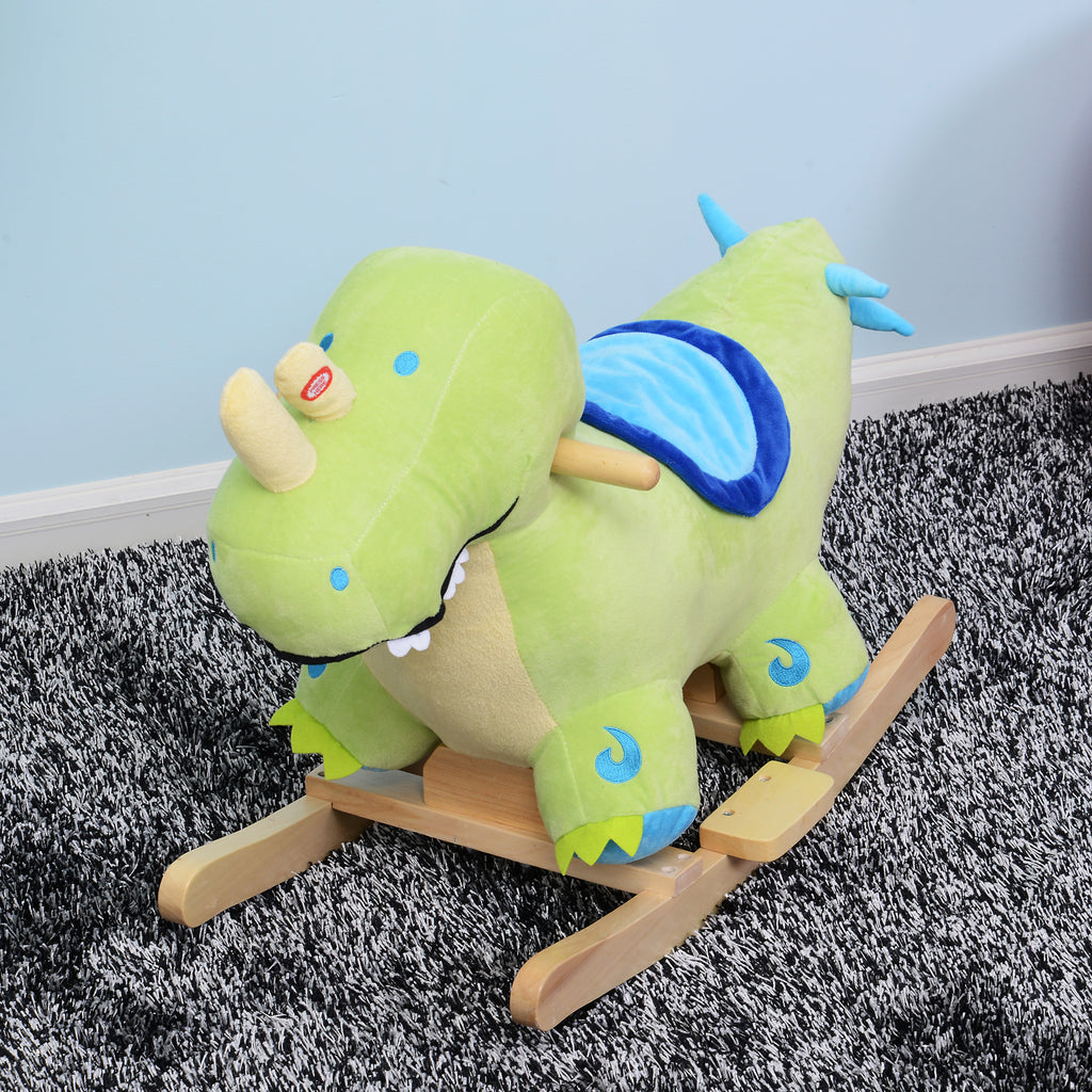 Kids Plush Ride-On Rocking Horse Toy Dinosaur Ride on Rocker - Green with Realistic Sounds