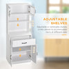 Freestanding Kitchen Pantry, 4-Door Buffet Cabinet with Hutch, Coffee Bar with Adjustable Shelves, 63.5 Inches, White