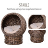 20" Natural Braided Elevated Cat Bed Basket House Chair Sofa With Cushion, Dark Brown