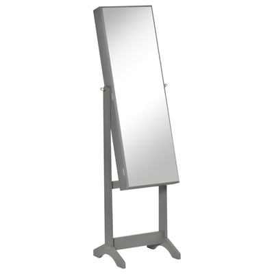 Floor Standing Jewelry Cabinet, Lockable Jewelry Organizer with Full-Length Mirror,  and 4 Adjustable Angles, Grey