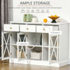 Modern Sideboard Buffet, Farmhouse Style Buffet Cabinet with Bronze Handle, Glass Barn Door and Magnetic Closure, 3 Drawers, Coffee Bar, White
