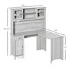 L-Shaped Desk with Hutch, Computer Desk with Drawers, Home Office Corner Desk Study Workstation Table with Storage Cabinets Shelves, Grey