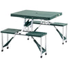 Camping Table with 4 seat Portable Foldable Picnic Table Set with Four Chairs and Umbrella Hole, Aluminum Fold Up Travel Picnic Table, Green