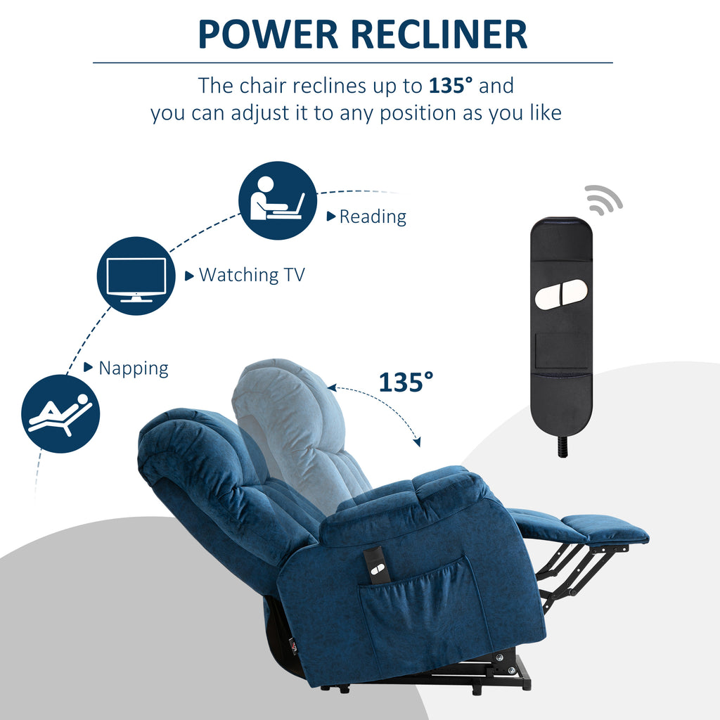 Power Lift Chair, Electric Recliner for Elderly, Compact Living Room Chair with Side Pocket & Remote Control, Blue