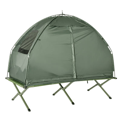 All-in-One Folding Camping Cots for Adults, Elevated Tent with Sleeping Bag, Thick Air Mattress Pad,