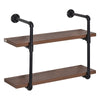 Industrial Pipe Style Shelf 2-Tier Wall-Mounted Utility Bookcase Floating Storage Rack with Metal Frame, Rustic Brown