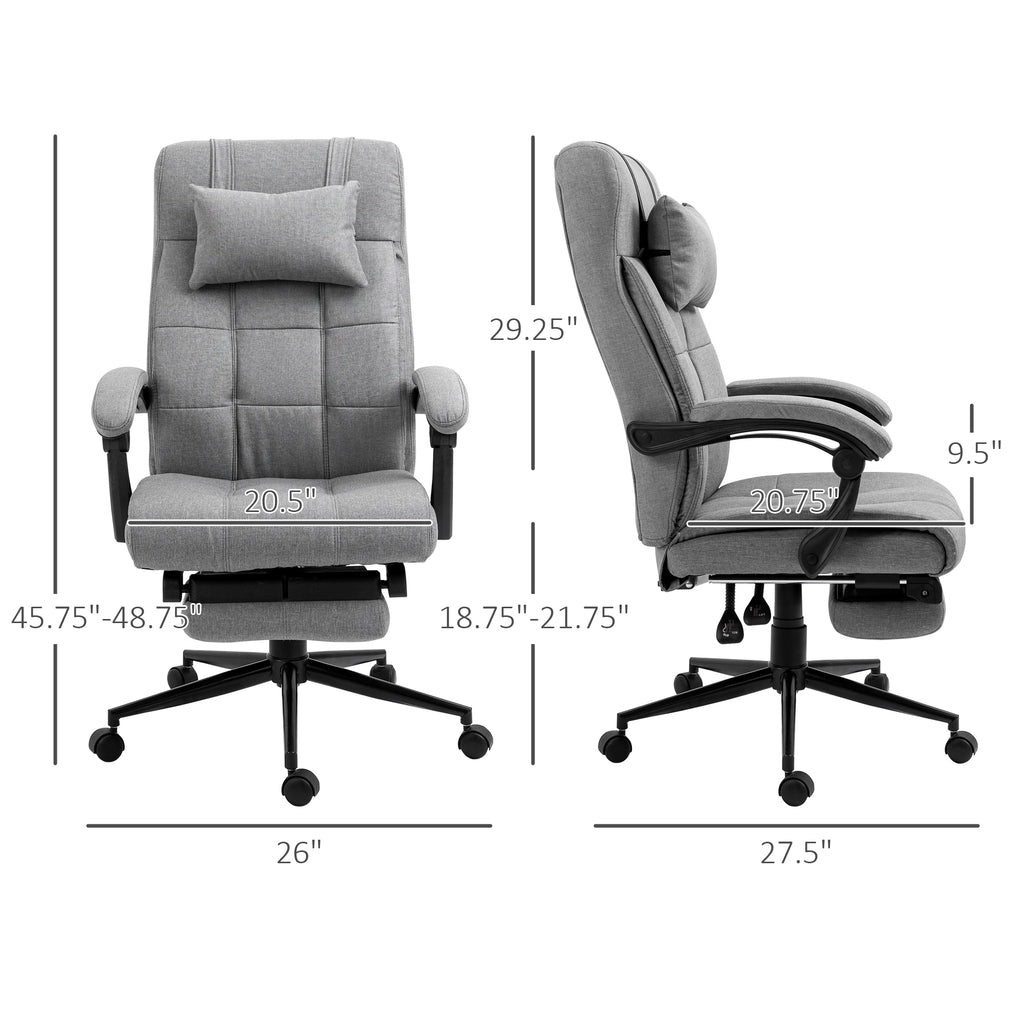 Ergonomic Chair Swivel Chair Executive Adjustable Recliner Desk Chair W/ Retractable Footrest Headrest Lumbar, Light Grey