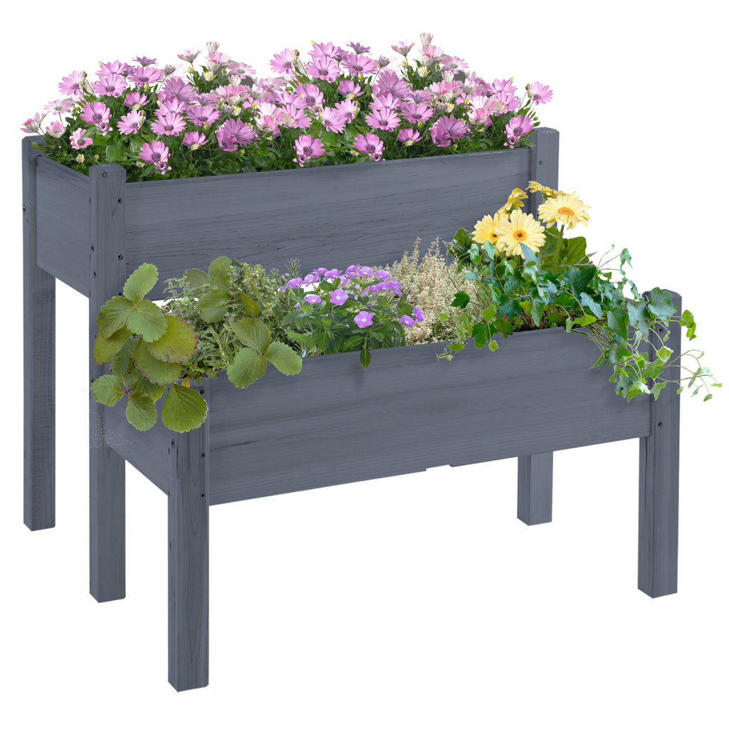 34"x34"x28" Raised Garden Bed 2-Tier Wooden Planter Box for Backyard, Patio to Grow Vegetables, Herbs and Flowers, Gray
