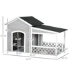 Wooden Dog House Outdoor with Porch, Cabin Style Raised Dog Shelter with Asphalt Roof, Doors and Shutter Window, for Medium Large Sized Dog, Light Gray