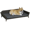 Rattan Dog Sofa, Wicker Pet Bed, Raised Cat Couch, with Steel Frame, Soft Washable Cushion, for Small and Medium Dog, Charcoal Grey