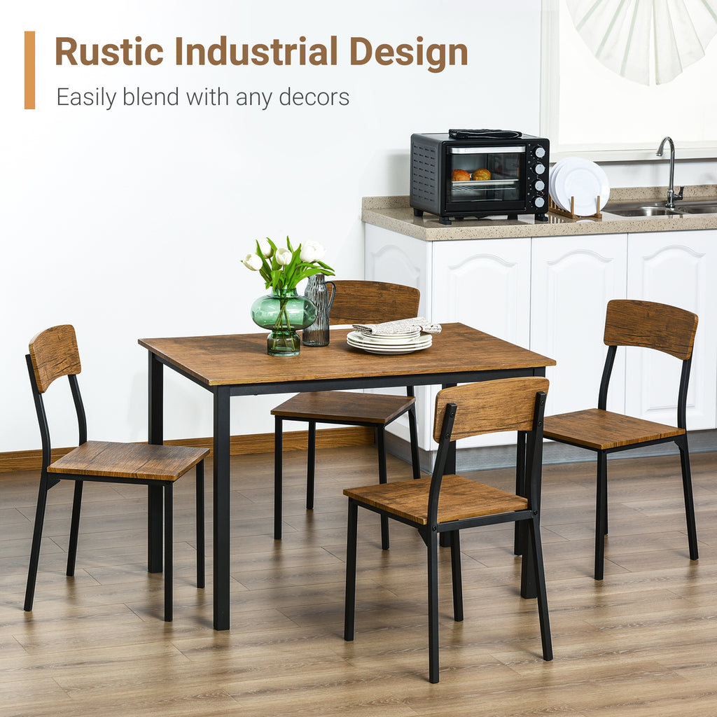 5 Piece Modern Industrial Dining Table and Chairs Set for Small Space, kitchen, Dining room, Dark Walnut