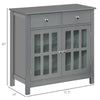 Sideboard Buffet Cabinet, Storage Cupboard with Glass Doors, Adjustable Shelf and 2 Drawers for Kitchen, Grey