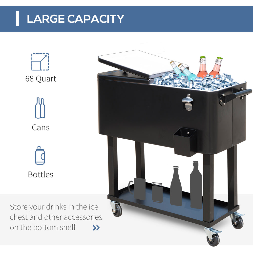 80 QT Rolling Cooling Bins Ice Chest on Wheels Outdoor Stand Up Drink Cooler Cart for Party, Black