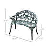 Garden Bench Loveseat with Floral Rose Style, Cast Aluminum Frame for Outdoor, Patio, Park, Deck, Antique Green