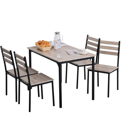 Modern 5-Piece Wooden Dining Kitchen table set 1 Table 4 Chairs Metal legs Grey