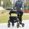 Aluminum Rollator Walker for Seniors and Adults with 10'' Wheels, Seat and Backrest, Folding Upright Walker with Adjustable Handle Height and Removable Storage Bag, Black