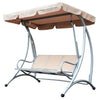 3 Person Patio Swing Seats, Porch Swing with Stand and Adjustable Canopy Outdoor Swing Chair Bench for Garden, Poolside, Beige