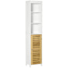 Tall Bathroom Storage Cabinet, Free Standing Bathroom Cabinet Slim Side Organizer w/ 3-Tier Open Shelf, Bamboo Door, White