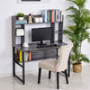 Computer Desk Writing Table with Hutches Storage Shelves Home Office Workstation Grey Wood Grain