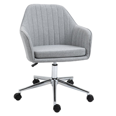 Leisure Office Chair Linen Fabric Swivel Scallop Shape Computer Desk Chair Home Study Bedroom with Wheels  Light Grey