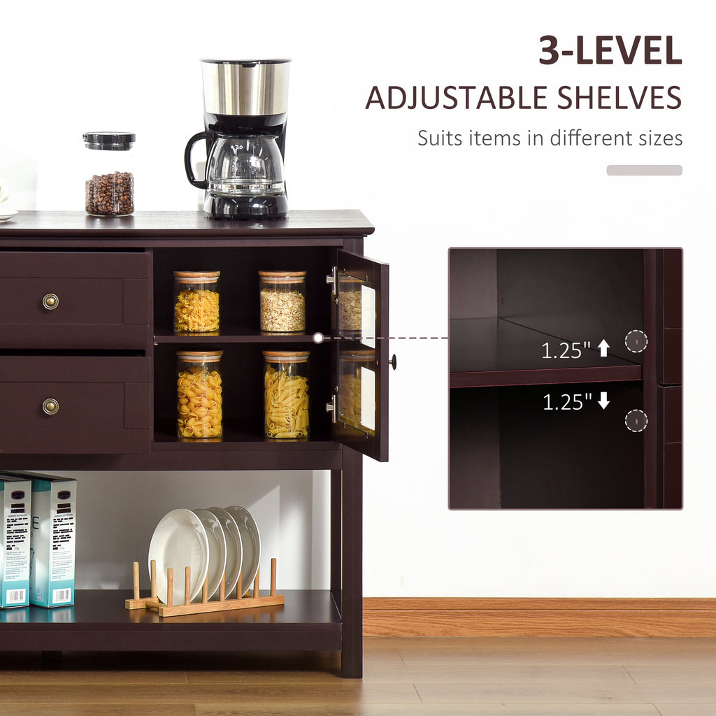 Kitchen Sideboard Serving Buffet Cabinet Cupboard Console Table with Adjustable Shelves, Glass Doors, and 2 Drawers, for Living Room, Espresso