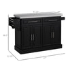 Black Rolling Kitchen Island with Storage, Portable Kitchen Cart with Stainless Steel Top, 2 Drawers, Spice, Knife and Towel Rack