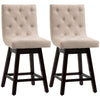 Bar Stools Set of 2, Swivel Bar Chairs, 25.5" High Fabric Tufted Breakfast Barstools for Kitchen Counter, Beige