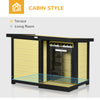 Dog House Outdoor, Cabin Style Pet Home Cottage, Weather Resistant, with Raised Feet, Terrace, Openable Top, PVC Curtain, for Medium Sized Dog, Natural wood