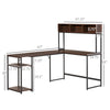 L-Shaped Home Office Desk with Bottom Tower Shelf, 3 Cube Shelves, Computer Writing Desk with Metal Frame, Walnut Brown