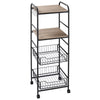 Kitchen Cart with Storage, 16"W Slim Rolling Cart, 4 Tier Kitchen Shelves on Wheels with Side Racks, 2 Basket for Fruit Vegetable, Utility Cart for Narrow Space, Laundry, Oak