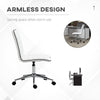Mid-Back Armless Office Chair Task Chair with PU Leather, Adjustable Height and Swivel Seat Ribbed, White