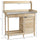 Potting Bench Table with Storage Cabinet and Open Shelf, Garden Planting Workstation with Steel Tabletop, Natural Wood