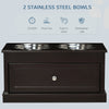 Elevated Dog Bowls for Large Dogs, Raised Pet Feeding Station with 2 Stainless Steel Bowls, Storage Drawer, Wood Stand for Cats, Brown