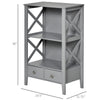 X- Frame Freestanding Floor Bathroom Storage with Two Drawers Storage Organizer Cabinet with 3 Shelves Grey