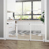 Adjustable Wooden Pet Gate Freestanding Dog Barrier Fence Doorway 3 Panels Safety Gate w/ Lockable Door, White 44.5"-65.25"x14.25"x28"