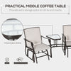 Outdoor Glider Chairs with Coffee Table, Patio 2-Seat Rocking Chair Swing Loveseat with Breathable Sling for Backyard, Porch, Beige