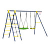 Kids Metal Swing Set, Outdoor Play Equipment w/ Saucer Swing, Basket Hoop, Climb Ladder, Net, A-Frame Metal Stand, for 3-10 Years Old, Green
