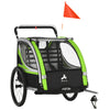 Green 3-in-1 Bike Trailer for Kids, Running Stroller with 2 Seats, Jogging Cart with 5-Point Harness, Storage Units