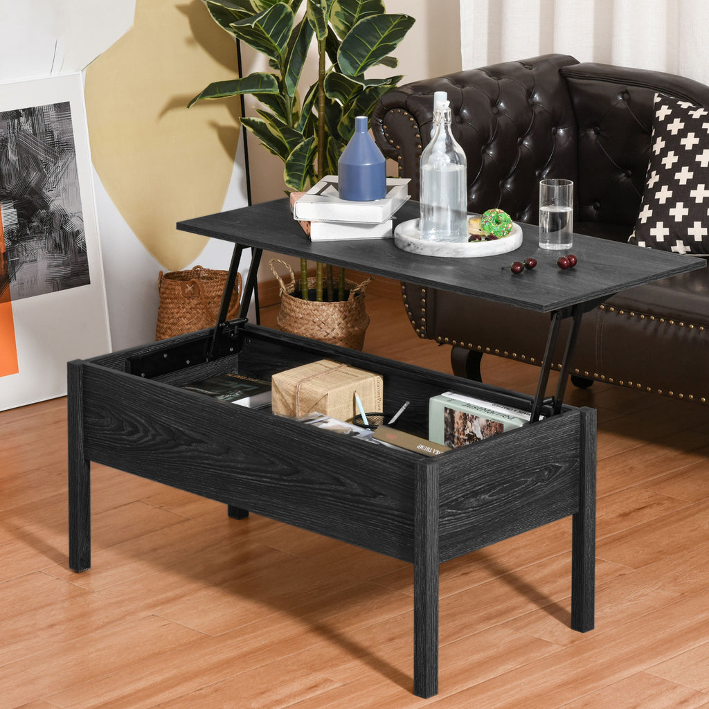 Lift Top Coffee Table, Modern Coffee Table with Storage, Chic Style Living Room Table with Lift-up Mechanism and Stable Support Legs, Black