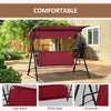 Outdoor Patio Swing Chair, Seats 3 Adults, Adjustable Sun Shade Canopy, Strong Steel Frame, Comfortable Rocker Bench, Wine Red