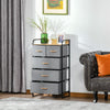 5-Drawer Dresser Tower 3-Tier Storage Organizer with Steel Frame Wooden Top for Bedroom Hallway Closets Light Grey