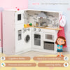 Corner Play Kitchen with Lights Sounds, Wooden Kids Kitchen Playset with Storage Cabinets, Ice Maker, Refrigerator, Washing Machine, Food Toys, Gift for Ages 3-6, White