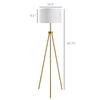 59.75" Floor Lamp Standing Lamp Fabric Lampshade E26 Lamp Holder Steel Tripod Living Room Gold