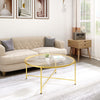 36" Round Coffee Table with Tempered Glass Top, Modern Sofa Table with Metal Frame for Living Room, Gold