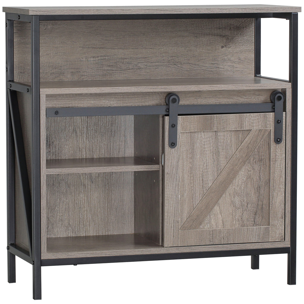 Farmhouse Buffet Cabinet, Kitchen Sideboard, with Sliding Barn Door and Adjustable Shelf for Living Room, Dining Room, Grey