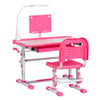 Kids Desk and Chair Set Height Adjustable Children Study Table with Tilt Desktop, LED Lamp, Drawer, Reading Board, Cup Holder, Pen Slots, Pink